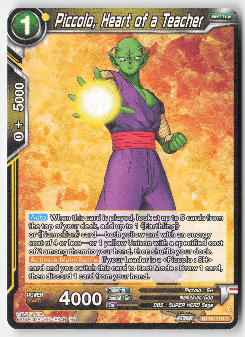 Piccolo, Heart of a Teacher BT18-116 Normal Common Lightly Played