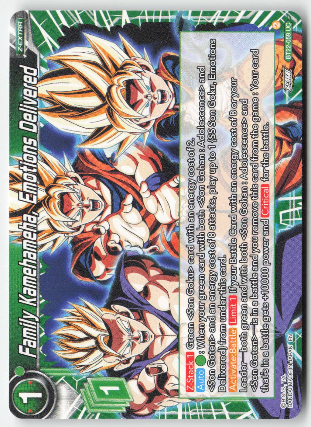 Family Kamehameha, Emotions Delivered BT22-059 Normal Uncommon Lightly Played