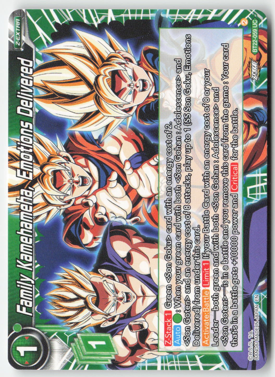 Family Kamehameha, Emotions Delivered BT22-059 Normal Uncommon Lightly Played