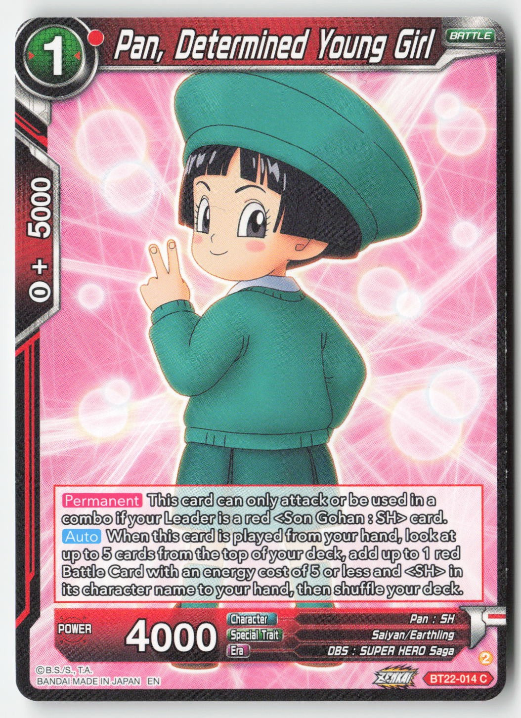 Pan, Determined Young Girl BT22-014 Normal Common Lightly Played, Front