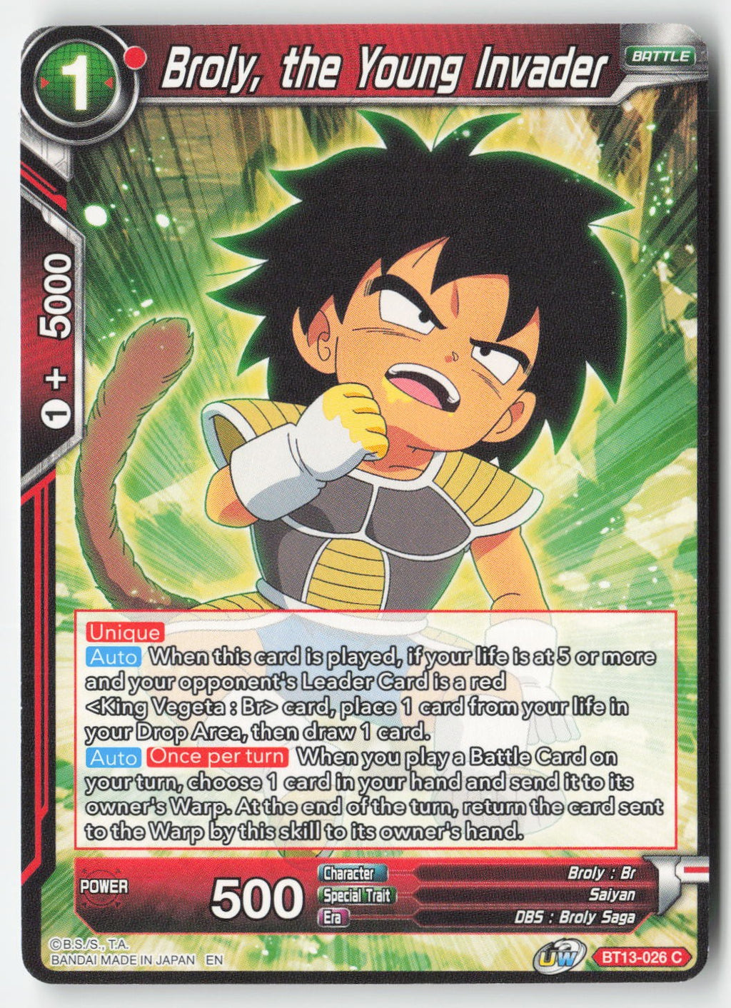 Broly, the Young Invader BT13-026 Normal Common Lightly Played