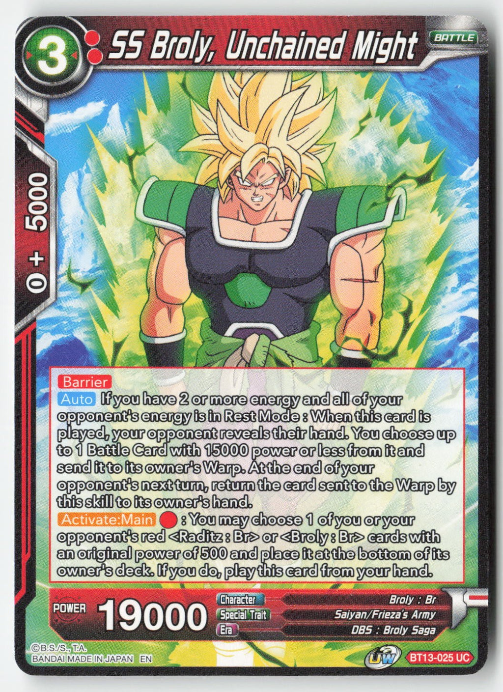 SS Broly, Unchained Might BT13-025 Normal Uncommon Lightly Played