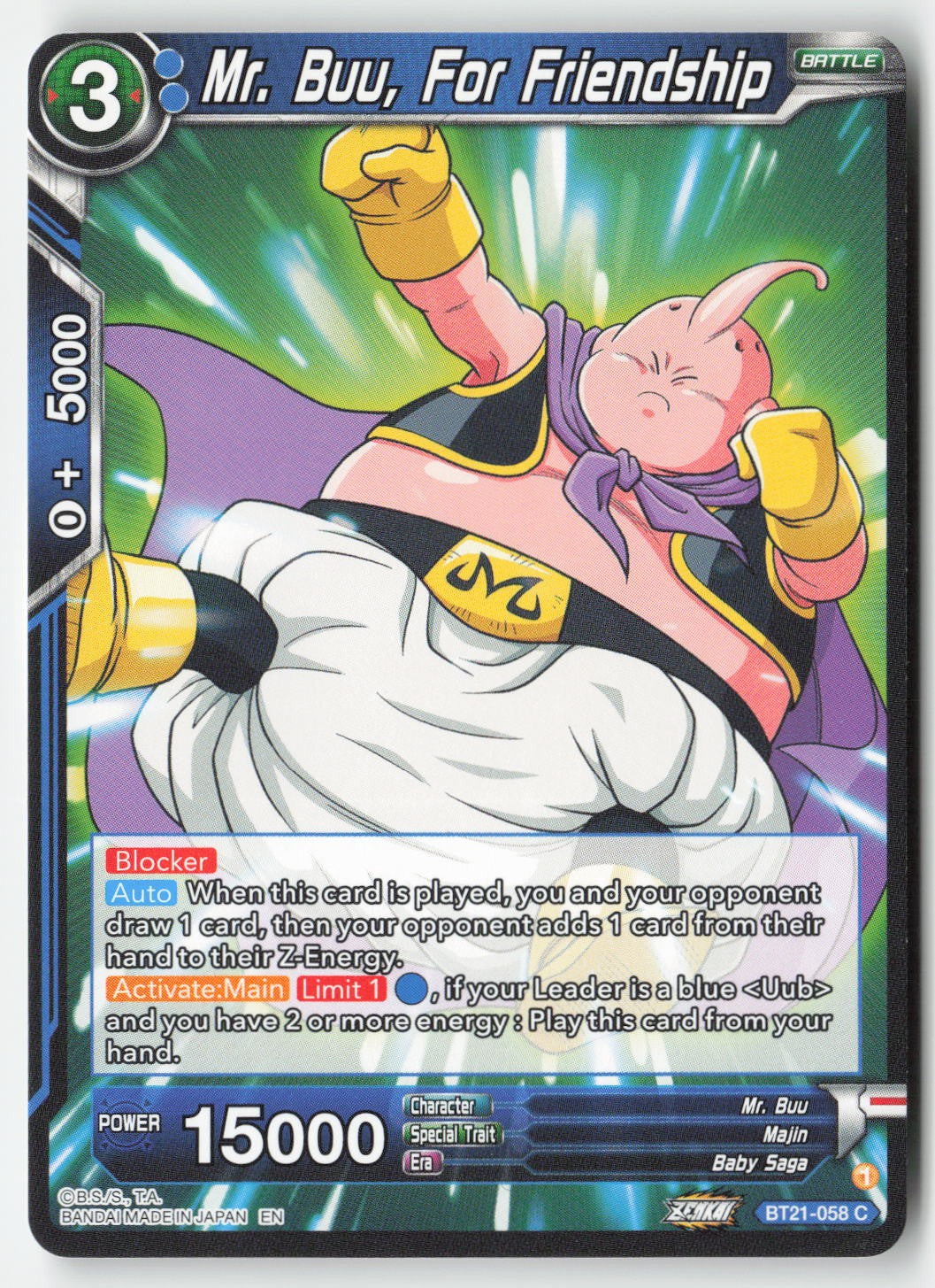 Mr. Buu, For Friendship BT21-058 Normal Common Lightly Played, Front