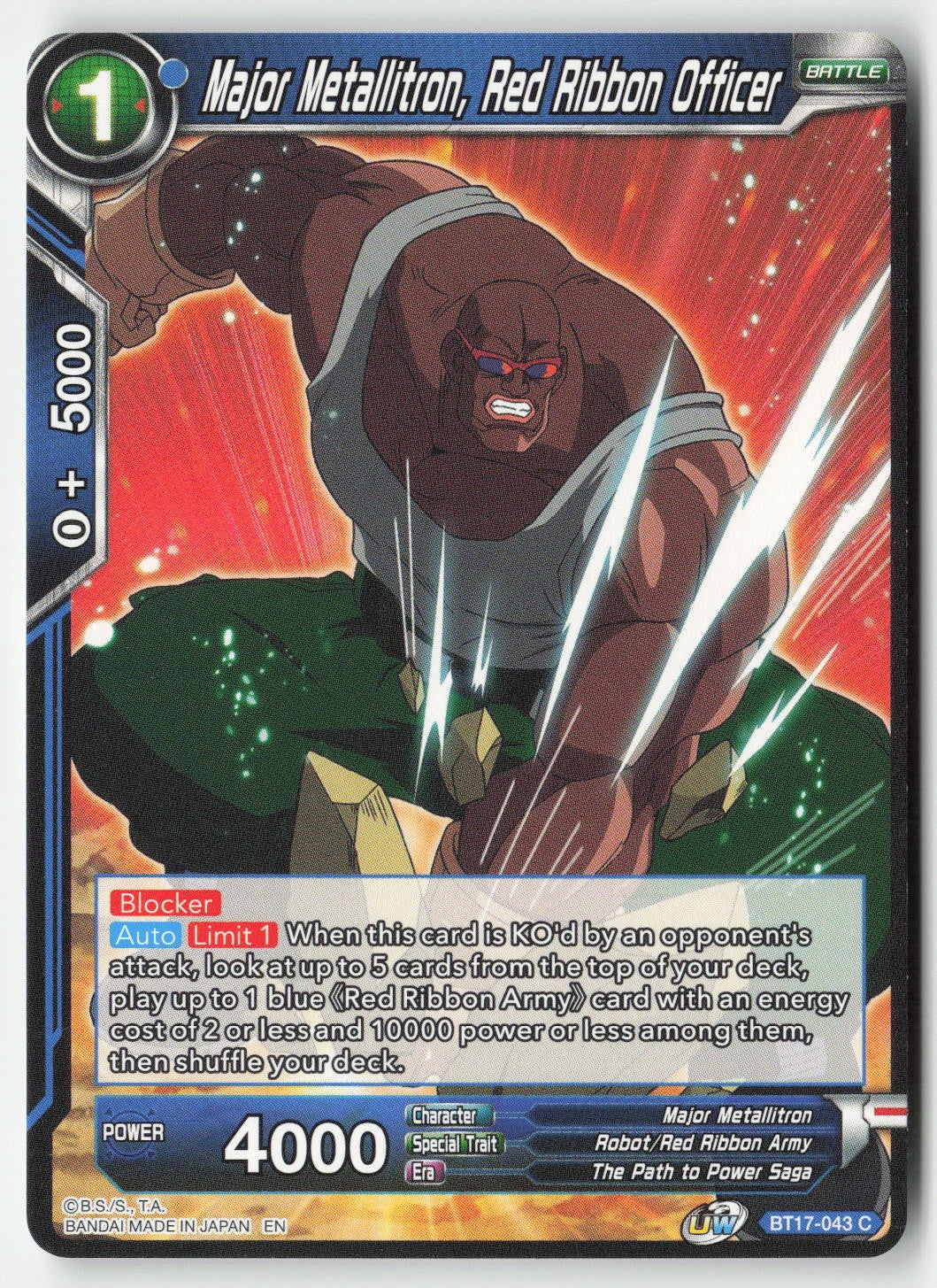 Major Metallitron, Red Ribbon Officer BT17-043 Normal Common Lightly Played, Front