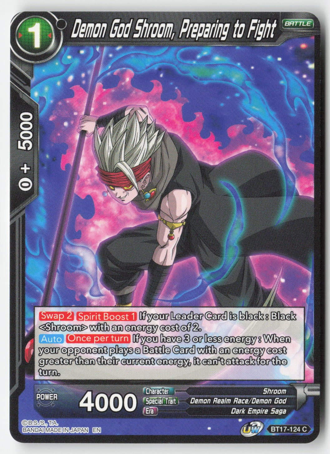 Demon God Shroom, Preparing to Fight BT17-124 Normal Common Lightly Played, Front