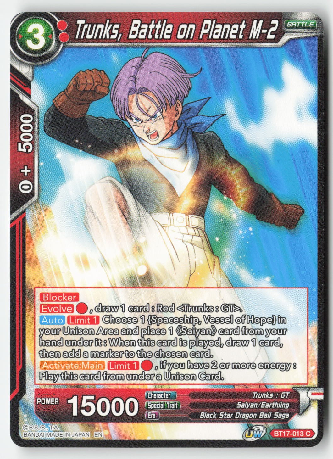 Trunks, Battle on Planet M-2 BT17-013 Normal Common Lightly Played, Front