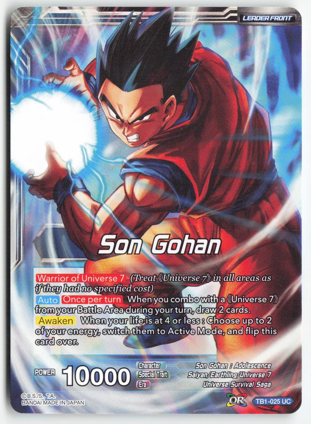 Son Gohan // Son Gohan, Leader of Universe 7 TB1-025 Normal Uncommon Lightly Played