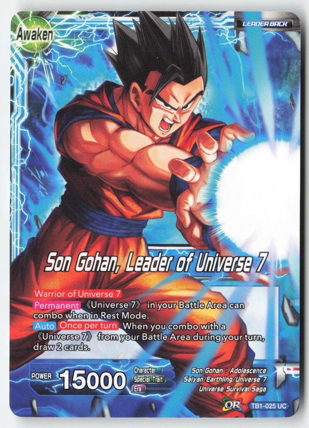 Son Gohan // Son Gohan, Leader of Universe 7 TB1-025 Normal Uncommon Lightly Played, Front