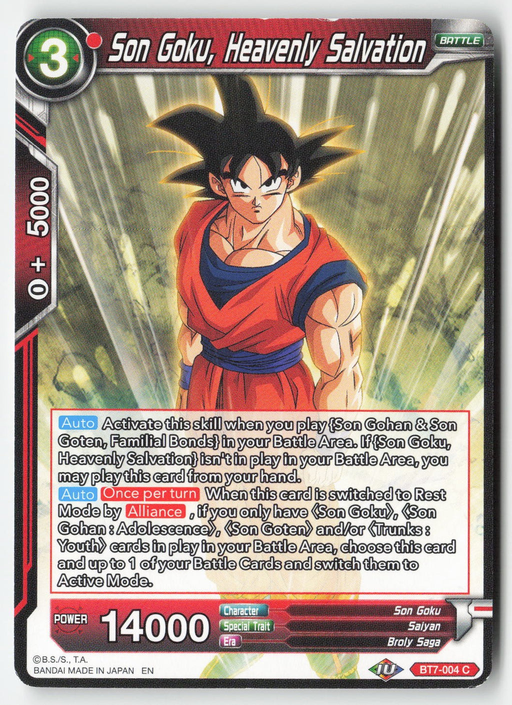Son Goku, Heavenly Salvation BT7-004 Normal Common Lightly Played