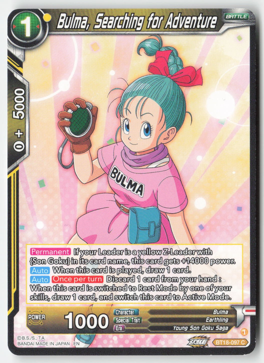 Bulma, Searching for Adventure BT18-097 Normal Common Lightly Played, Front