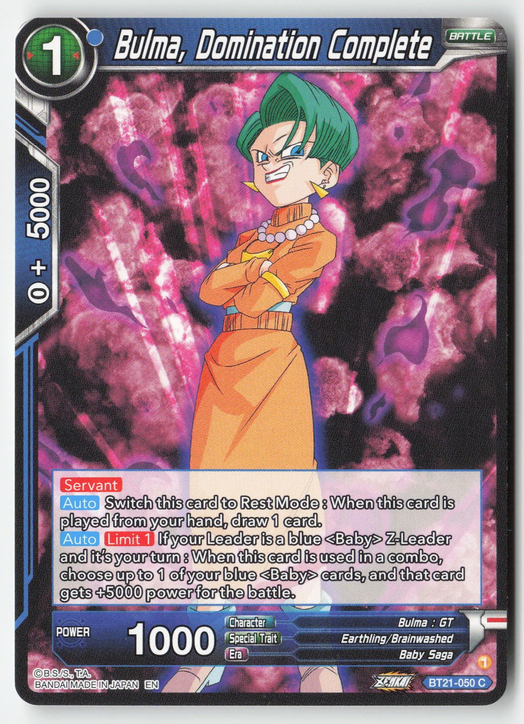 Bulma, Domination Complete BT21-050 Normal Common Lightly Played, Front