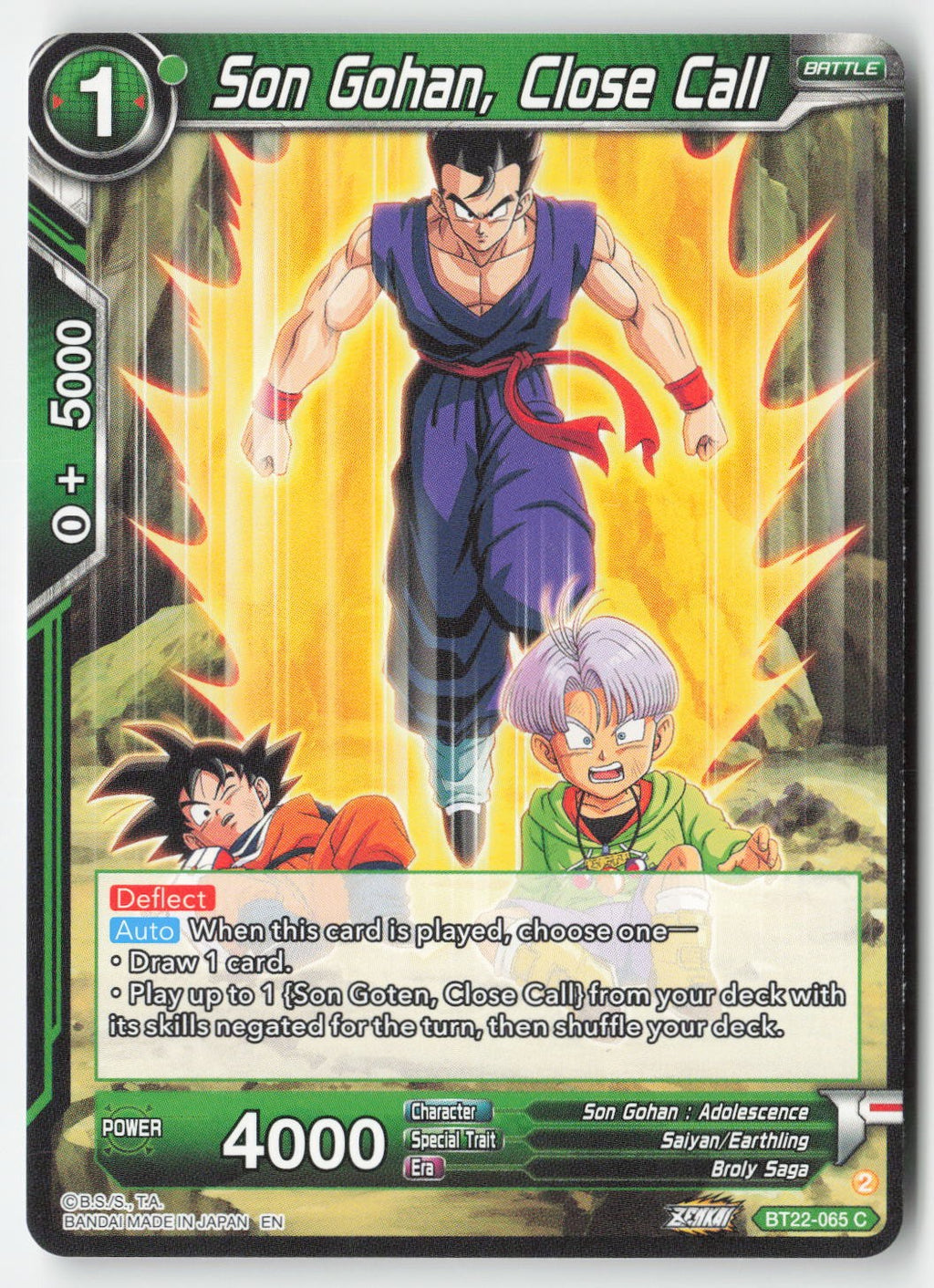 Son Gohan, Close Call BT22-065 Normal Common Lightly Played