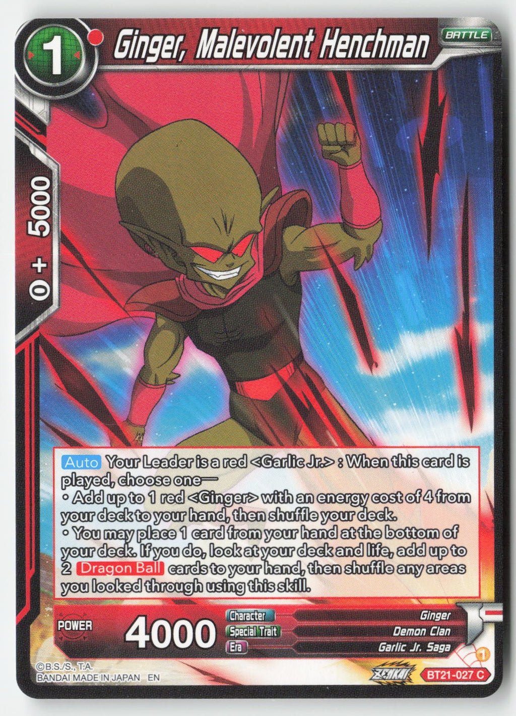 Ginger, Malevolent Henchman BT21-027 Normal Common Lightly Played