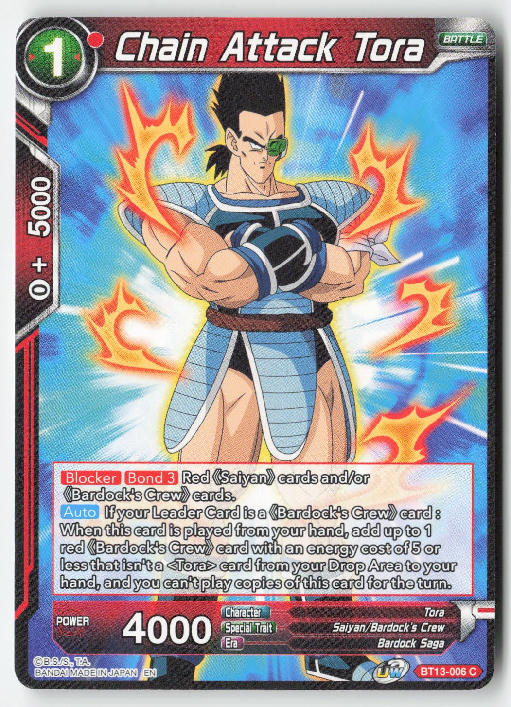 Chain Attack Tora BT13-006 Normal Common Lightly Played, Front
