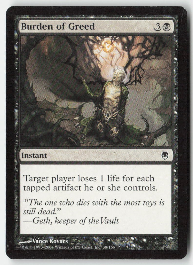 Burden of Greed DST 38 Common Moderately Played, Front