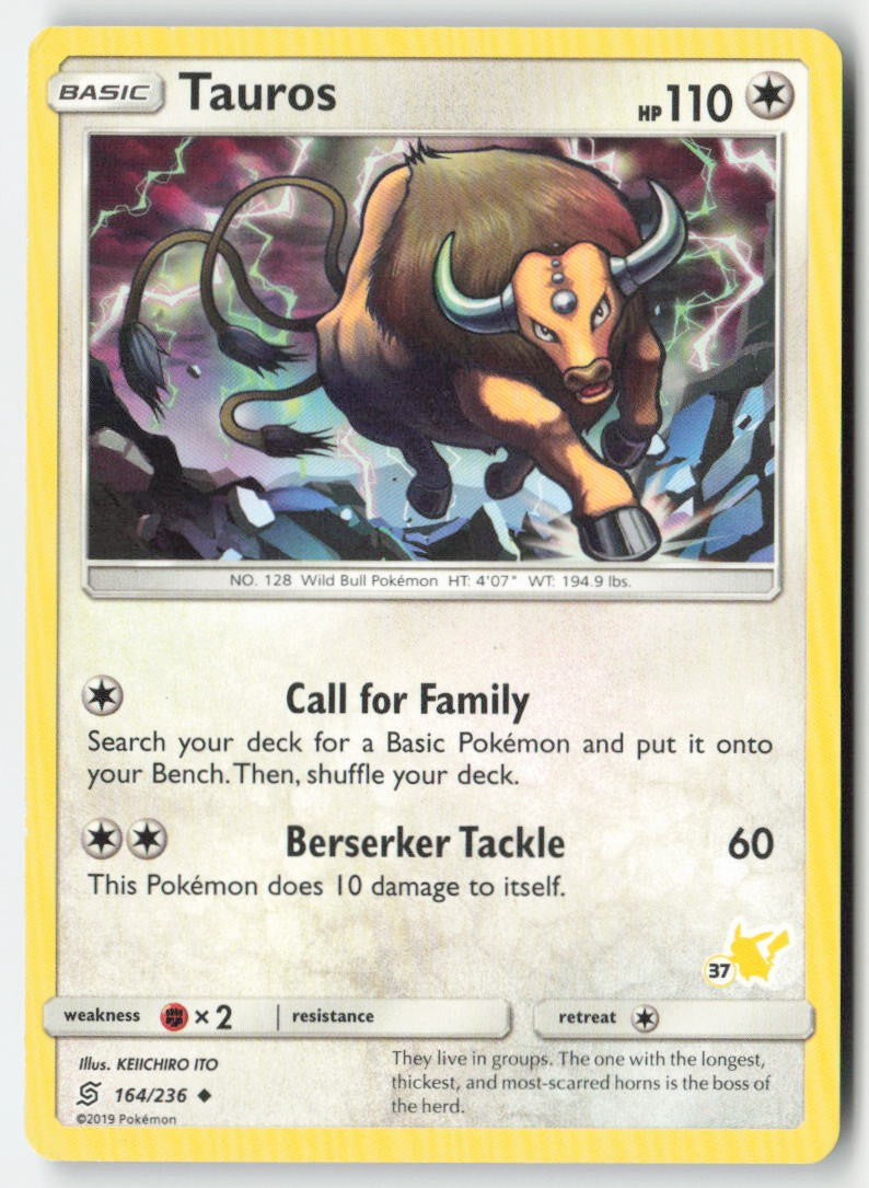 Tauros (#37 Pikachu Stamped) 164/236 Regular Battle Academy Moderately Played, Front