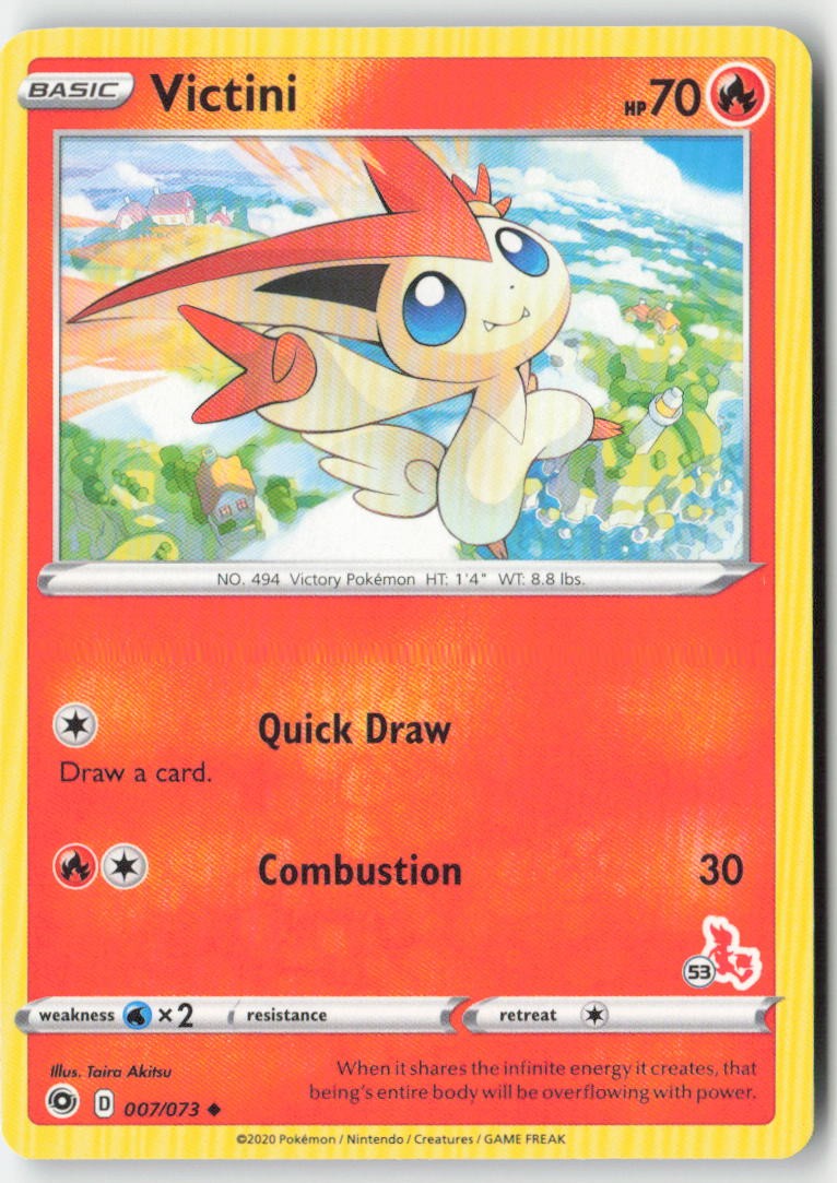 Victini (#53 Cinderace Stamped) 007/073 Regular Battle Academy 2022 Moderately Played